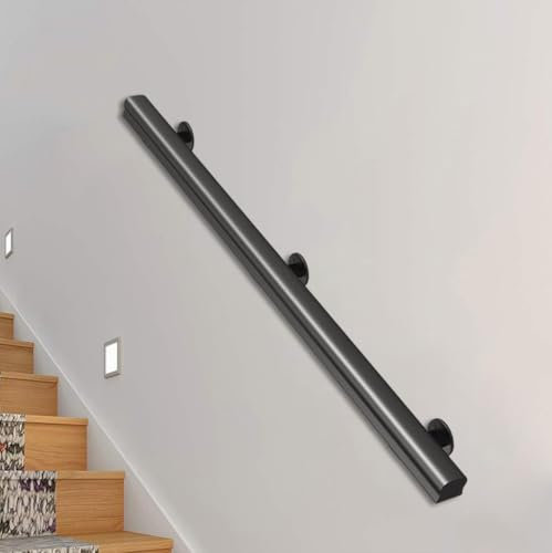 Wooden Stair Handrails, White handrails, Indoor Anti-Slip Handrails, Attic Stair Decoration, Corridor Support Rods, Wall Handrail with Installation Kit. (Black, 50cm)