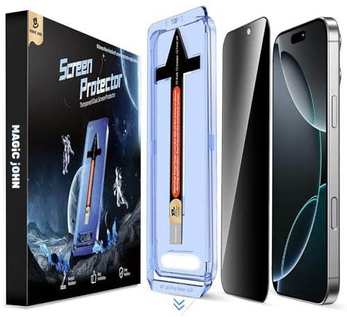 MAGIC JOHN 2 Pack for iPhone 16 Pro Max Privacy Glass Screen Protector 6.9 inch, Auto Dust-Elimination Installation, 9H+ Hardness Tempered Glass HD Clear Full Coverage Protection No Bubbles No Dust