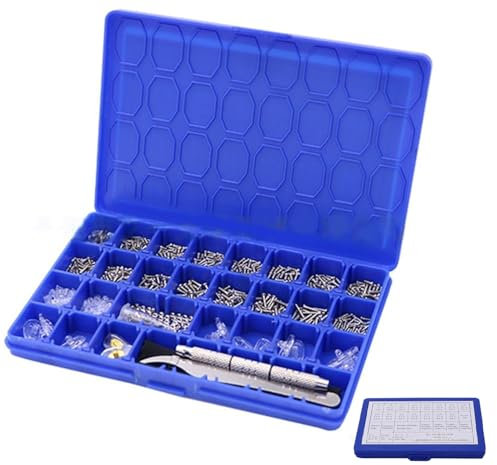 Huipalon Glasses Repair Kit 1000 PCS Glasses Repair Kit with Screws and Screwdriver, Tweezer, Silicone Nose Pads and Cleaning Cloth, Complete Eyeglass Sunglass Assorted Screws Repair Tool Kit 32 Grids