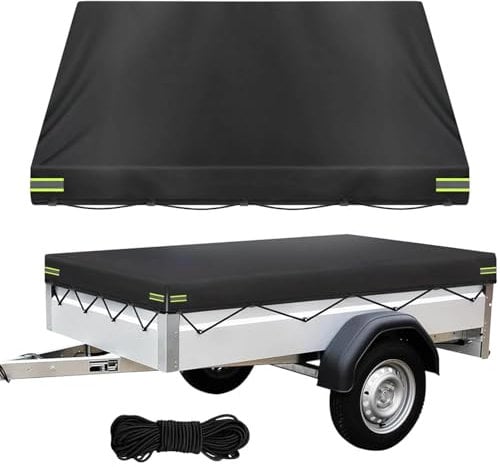 Anhängerplane 214x122x13cm aus 600D – Wasserdicht & Reißfest mit Planenseil, Ideales Anhänger Zubehör