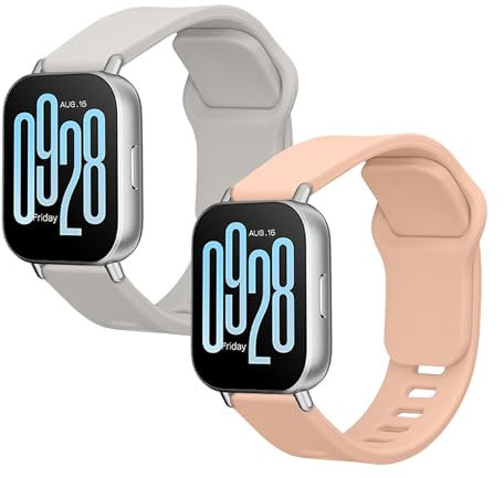 kwmobile Straps Compatible with Xiaomi Redmi Watch 5 Active/Watch 5 Lite Straps - 2x Replacement Silicone Watch Bands - Smartwatch or Fitness Tracker - Grey/Dusty Pink