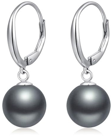 Perlenohrringe Silber 925 Hängend Perlen Ohrringe Silber 925 Perle Creolen mit Perle Hängende Perlenohrringe Silber Hängend Schwarz