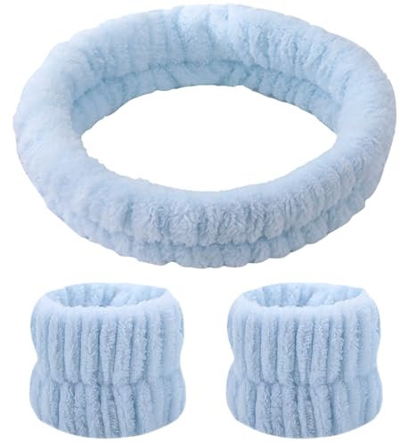 Zimoer Bandes de lavage du visage, bandes de transpiration pour soins de la peau, poignet doux pour femme, fille, salle de bain, yoga, bandes de peau (ciel bleu)