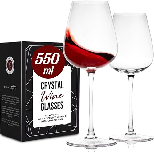Gusto Nostro Set di 2 Calici Vino in Cristallo, 550 ml - Bicchieri Vino Rosso e Bianco a Stelo Lungo Moderni, Lavabili in Lavastoviglie, Eleganti e Raffinati - Per Matrimoni, Cene, Feste