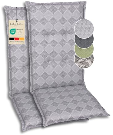 GO-DE Textil Bequeme und attraktive Polsterauflagen für Mittellehner-Gartenstühle (2er-Set, Rautenlinien grau, Mittellehner)