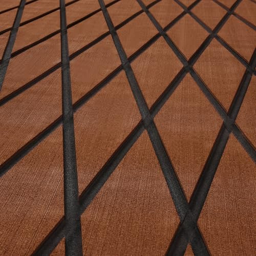 ICOOP EVA Foam Boat Flooring Diamond Brown Marine Carpet Self-Adhesive Sea Deck Non-Slip Hydro Turf 3M Adhesive Backing Boat Decking for Jon Boats Sailboat RV 94.5''x36''/24''/15.8'', 47.2''x15.8''