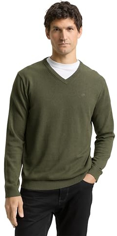 Tom Tailor Herren 1039811 Strickpullover mit V-Ausschnitt, 39401 - Tea Leaf Melange, XXL