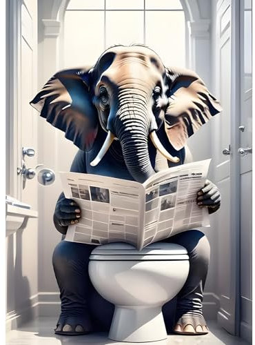 GDYEEH Elefanten Lesen Zeitung Diamond Painting Erwachsene, 5D Badezimmer Diamant Kunst Bilder Anfänger, DIY Runder Vollbohrer Diamanten Malerei Stickerei Kreuzstich Geschenke Home Wand Dekor 30x40cm