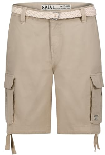 Sublevel Damen Shorts Cargobermuda mit Gürtel Klappentaschen Paspeltaschen Middle-beige XL
