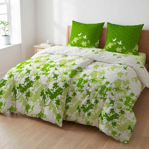 etérea Renforcé Bettwäsche 4 TLG. 135x200 cm + 80x80 cm Set Osaka Grün | 100% Baumwolle Renforcé · sanft-glatt & superweich · ganzjahres-geeignet · 60°C waschbar · MADE IN GREEN by OEKO-TEX