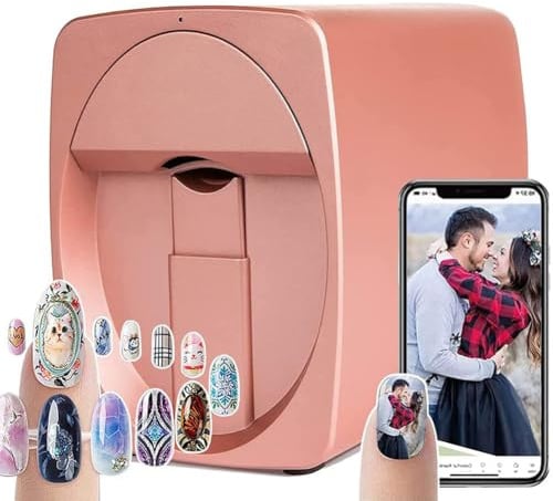 Intelligenter Nagelkunstdrucker – 25 Sekunden Zum Fertigstellen Jedes Musters, Digitaler Mobiler Nagelkunstdrucker(App/DIY/Wlan/USB), 3D-Nageldrucker – 2400Dpi Druckauflösung,RoseGold