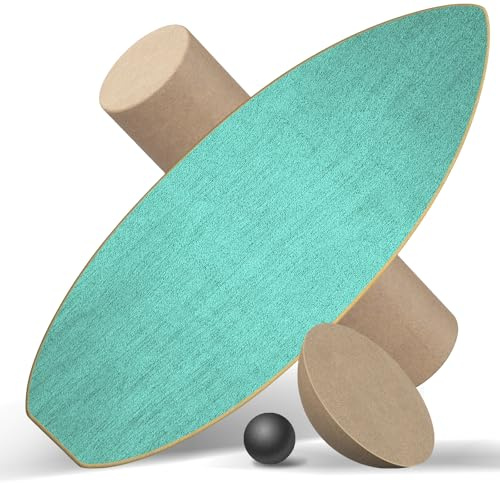 Healfith Balance Board Erwachsene,Gleichgewichtstraining - Balance Board Holz,Oberflächenbehandlung gegen Rutschen inklusive Rolle,inkl. Rolle, Halbkugel und Balance Ball