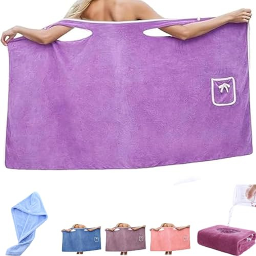 XAUXKERE Wearable After Shower Wrap For Women, 2-Button Design Four Seasons Bathrobe Skirt, Absorbent Bathing Skirt For Sauna Spa Shower, Bath Towels, Suitable For Home, Swimming, Beach-Purple