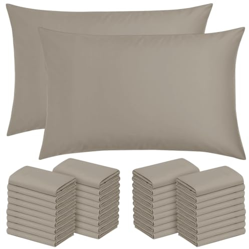 Moonlight Bedding Pillow Cases 50 Pack – Beige Pillowcases Envelope Closure Super Soft Brushed Microfiber Standard House Wife Pillow Covers, (50 X 75 CM