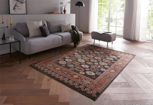Taracarpet Moderner Luxus Kurzflor Orientteppich Kelim-Style mit 3D Hoch-Tief-Struktur – ideal für Wohnzimmer, Schlafzimmer und Esszimmer blau Anthrazit kelim 200x300 cm