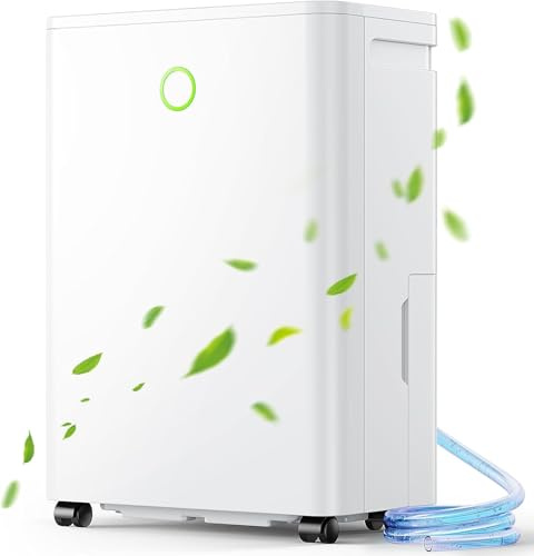 Dehumidifiers for Home, 12L/Day Dehumidifier for Bedroom with Automatic Humidity Sensor Auto Defrost 24H Timer, Continuous Drainage Ultra Quiet Dehumidifiers for Drying Clothes Damp (Pure White)