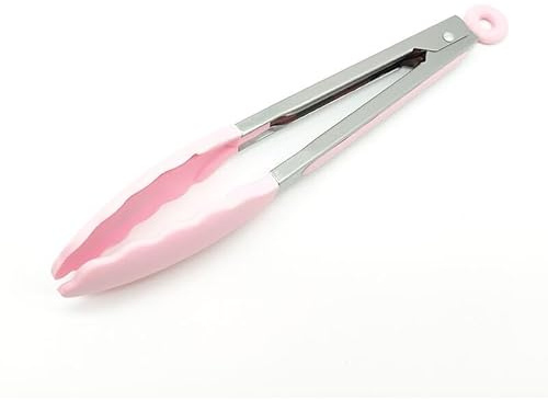 KüChenzange 9 Zoll Küchenzange Edelstahl Grillzange Rutschfeste Clipklemme BBQ Salatzange for Kochen(Pink)