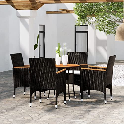 Holamys 5-TLG. Bistro-Set Poly-Rattan Massivholz Schwarz, Gartenmöbel-Set mit 4 Stühlen, runder Tisch, Outdoor-Möbel für Balkon & Terrasse