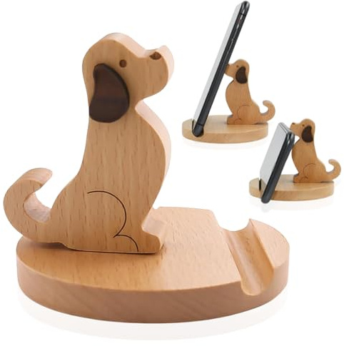 MENUY Handyhalter Holz Niedlicher Tier-Handyständer Aus Holz – Dekorativer Desktop-Smartphone- & Tablet-Halter, Handyständer Für Schreibtisch, Büro & Zuhause(Welpen)