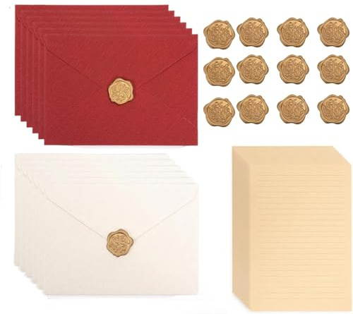 44teiliges Set briefpapier mit umschlag, liebesbrief papier, bestehend aus 12 briefumschläge, 20 Blatt Briefpapier,12 Siegelwachsaufklebern.Geburtstage, Hochzeitseinladungen, Einladungen,Liebesbriefe