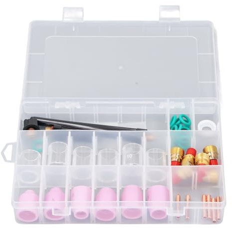 Generic Kupfer-WIG-Schweißdüsen, Glasbecher, Hintere Kappen, Combo für WP9 20 25 Brenner, 40-teiliges Set mit O-Ringen, PTFE-Abdeckung, Aufbewahrungsbox Im Lieferumfang Enthalten, Einfache