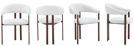 SEEDWAVE Esszimmerstühle Eisenstühle im Fassstuhl Design, Moderner Esszimmerstuhl mit Linen Bezug, Ergonomische Rückenlehne in Bogenform, Metallbeine in Holzoptik mit Anti-Rutsch-Fußpads (4, Weiß)