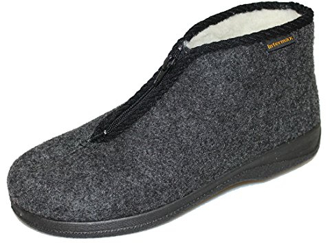 Intermax Herren Hausschuh mit Reißverschluß gefüttert Schurwolle Filz anthrazit, 42