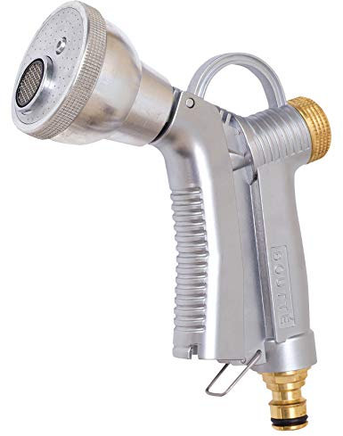 Boutté PPFR d'arrosage 100% métal Pistolet pomme multifonction avec raccord rapide, Argent