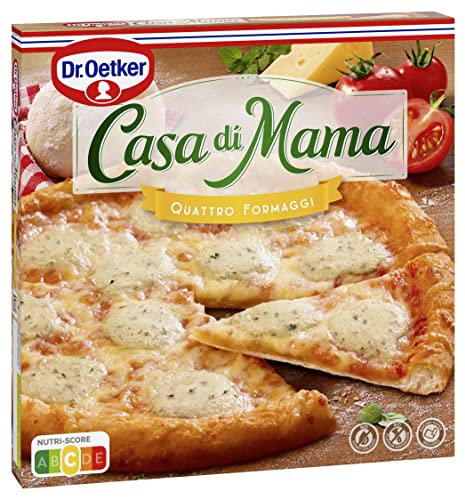 DR. OETKER Pizza Casa di Mama Quattro Formaggi, Pizza Tradicional Al Estilo Italiano, Masa Fresca, Fina y Crujiente con Cuatro Quesos, Edam, Mozzarella, Emmental y Azul - 410g