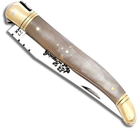 Couteau Laguiole manche en corne blonde et mitres en laiton
