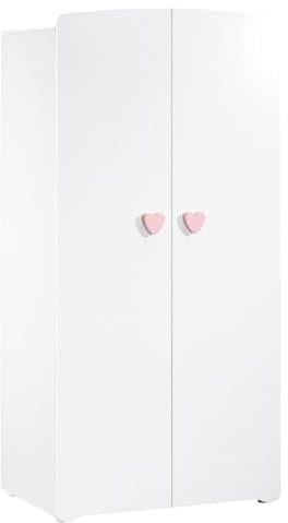 BABY PRICE Armoire Enfant | Meuble Rangement Enfant 2 Portes | Boutons Coeur Rose Basic | 85 x 175 x 56 cm | Fabriqué en France | Babyprice par Sauthon