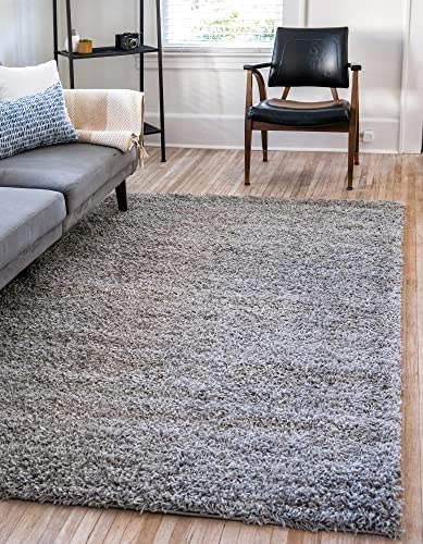 Unique Loom Solo Solid Shag Kollektion Moderner Plüsch-Hochflor Teppich, Wolke Grau, 100x160