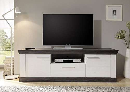 TV-Lowboard Lyon- Pinie weiß Nachbildung, Wengenachbildung, 156x51x44 cm, Sideboard, Kommode, Schrank, Wohnzimmerschrank, Wohnzimmer, Multimediaboard, Multimediaschrank,