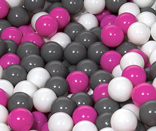 Velinda 150 Bälle,Bällebad/Bällezelt/Kinderpool Plastikbälle Spielbälle Kinderbälle O7cm (Farbe der Bälle: weiß, pink, grau)