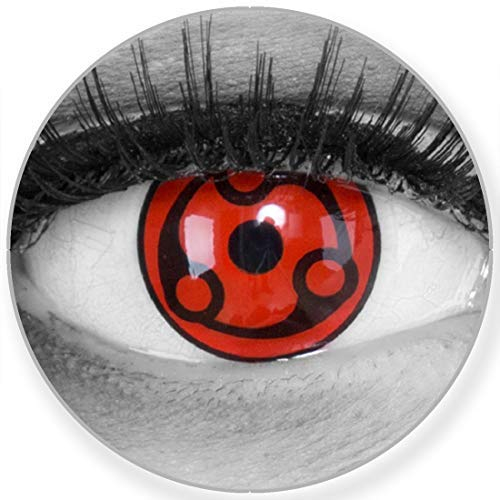 Funnylens Sharingan Kontaktlinsen Eternal Madara in rot - weich ohne Stärke 2er Pack + gratis Behälter – 12 Monatslinsen - perfekt zu Halloween Karneval Fasching oder Fasnacht