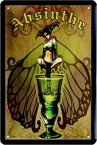 WOGEKA ART Retro Blechschild - Absinthe Reklame - witziger Spruch als Geschenk-Idee zum Geburtstag Weihnachten zur Dekoration 20x30 cm Vintage-Design aus Metall 999