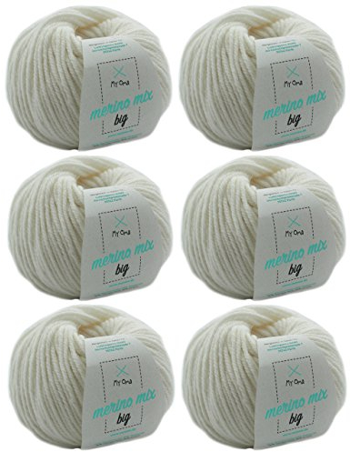 Merino Wolle zum Stricken - Merino Wolle naturweiß (Fb 3800) - 6 Knäuel Merinogarn in weiß - weiße Merinowolle - 50g/75m - Nadelstärke 6-7mm - weiche Wolle - Merino Wolle von MyOma