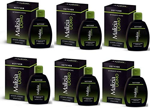 6x MALIZIA UOMO Vetyver Detergente Intimo Intimseife 200 ml