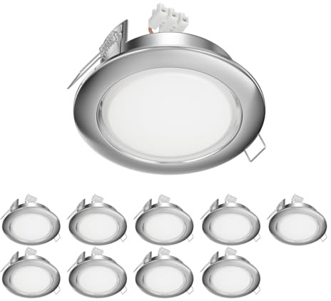 ledscom.de 10x LED Einbaustrahler Zobe II flach edelstahl matt rund, warmweiß 3-Stufen Dimmen ohne Dimmer, 107mm Ø Lochkreis 90mm Ø