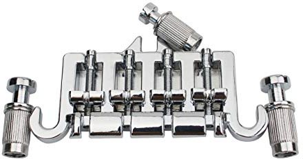 Guyker 3 Point 4 String Bass Bridge Tailpiece – Zinc Alloy Bridges Tailpiece with Saddle Replacement Parts for Gibson EPI Style Bass (BG004)