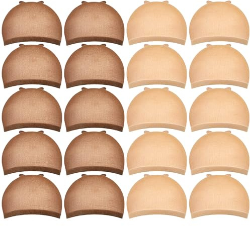 Wig Cap, MORGLES 10pcs Light Brown & 10pcs Dark Brown Stretchy Stocking Wig Caps for Women Men