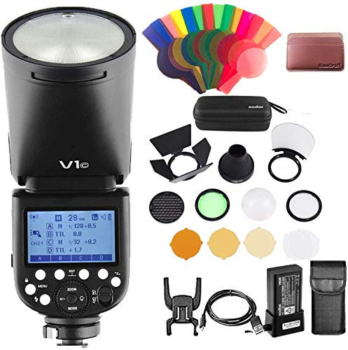 Godox V1-C Flash for Canon, 76Ws 2.4G TTL Round Head Speedlight, 1/8000 HSS, 480 Full Power Flashes,1.5s Recycle Time, 2600mAh Battery,10 Level LED Modeling Lamp,V1 Canon with AK-R1 Accessories Kit