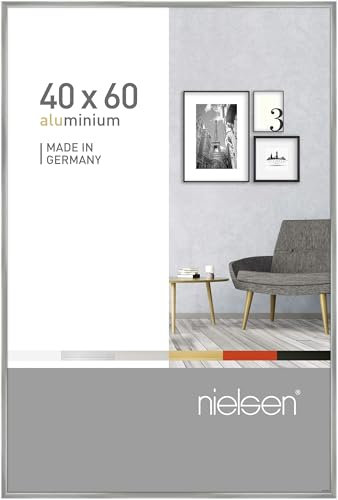 nielsen Bilderrahmen, 40 x 60 cm, Aluminium, Silber glanz, Posterrahmen zum Aufhängen im Hoch- & Querformat, Echtglas, Pixel