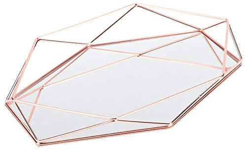 Elprico Vassoio Decorativo, Vassoio Profumo, Vassoio Porta Gioielli, Vassoio Decorato per Camera da Letto Bagno(Rose Gold)
