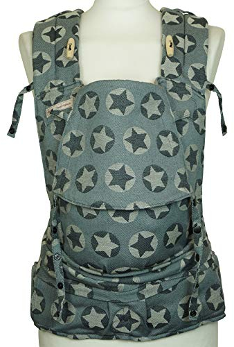 Fräulein Hübsch SoftTai Babysize Halfbuckle in Stars All Over Weiß ab Geburt bis Kleinkindalter (50/56 – 80/86 cm) - Anhock-Spreiz-Haltung wie im Tragetuch - bequem gepolstertes Trage-Tuch-System