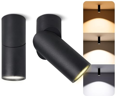 SSC-LUXon TOBI-L Aufbauspot 2 Stück Wand & Decke schwarz 5W 3 Lichtfarben | Zwei schwarze Spotstrahler für Wand & Decke - warm / neutral / tageslicht, dreh- & schwenkbar 350°, GU10 LED, Alu