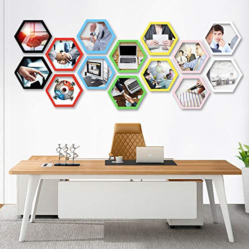 LIJUCAI Creative Hexagon Photo Frame Polygon Culture Photo Wall Living Room Company School Decoration Round Rhombus Combination,Black,6in