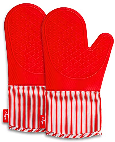 Chilgoza Silicone Oven Gloves Heat Resistant for Cooking BBQ Grilling Microwave Red