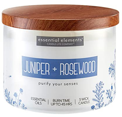 Candle-Lite Duftkerze im Glas | Juniper & Rosewood | Rosmarin Duft | 3 Dochte | Lange Brenndauer (45h) | Große Kerze (418g)
