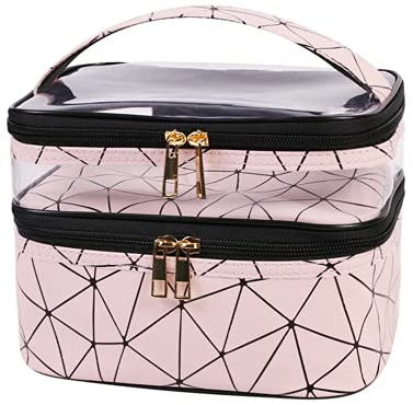 BAYINBROOK Trousse de Maquillage Portable Double Couche Trousse de Toilette Imperméable Grande capacité Sac Cosmétique de Voyage Vanity Case avec Brosse Compartiment (Rose 4)